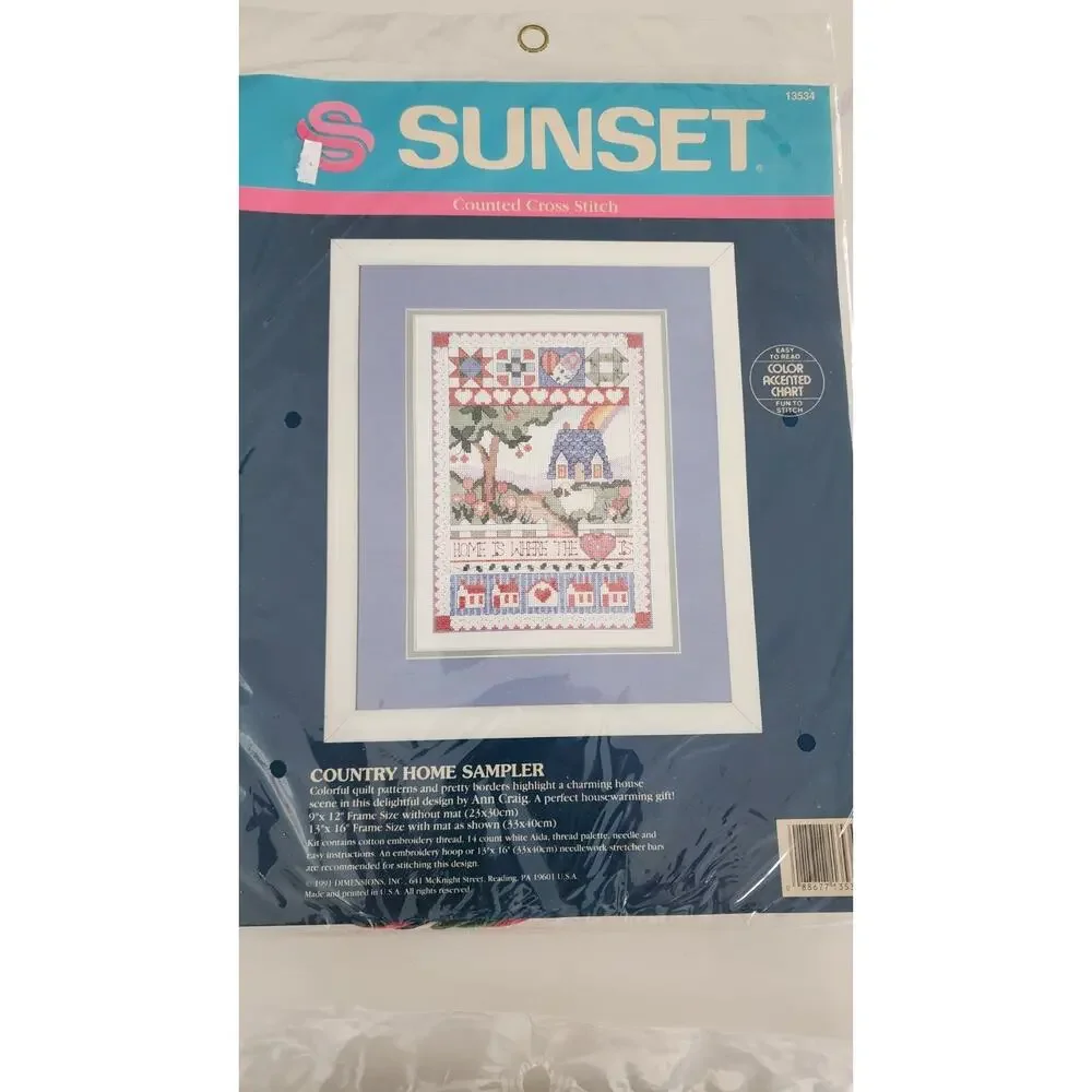 4 pc NEW Cross Stitch Candlewicking Pillow SUNSET Country, Dimensions From Heart